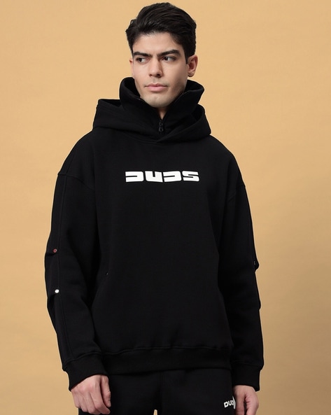 Men Oversized Fit Typographic Print Hoodie