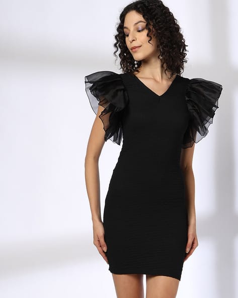 Buy RIO Women Bodycon Dress with Ruff... Online | Ajio.com