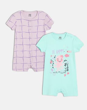 mini klub Pack of 2 Printed Round-Neck Rompers-picture-24