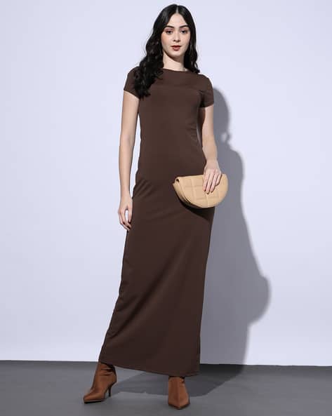 Buy Chocolate Brown Dresses for Women by Outryt by AZORTE Online | Ajio.com