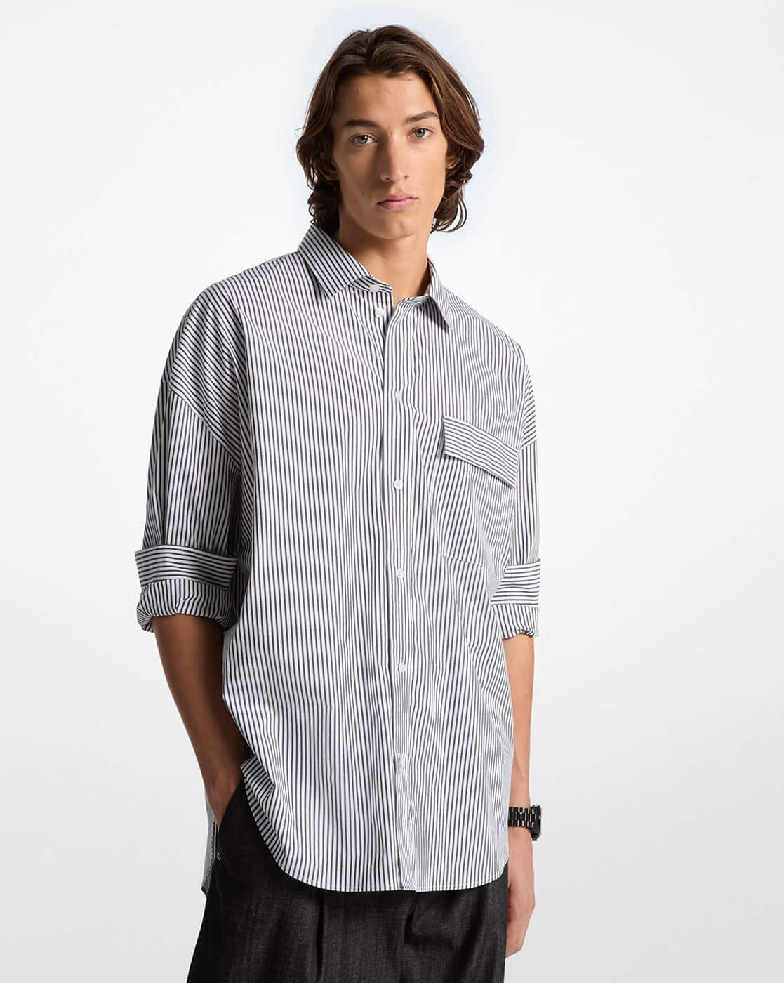 Buy Michael Kors Striped Poplin Relaxed Fit Shirt | Blue Color Men