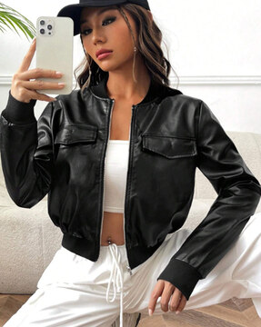Ajio leather jackets womens on sale