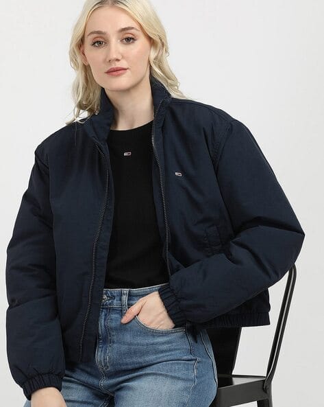 Women Essential Padded Tailored Fit Zip-Front Bomber Jacket