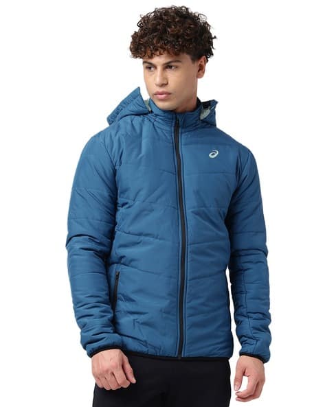 Men Regular Fit Puffer Jacket with Detachable Hood