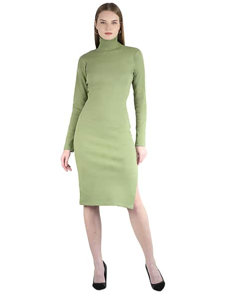 slim fit dress slacks Yrion Turtle Neck Bodycon Mini Dress in Forest Green