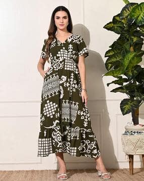 Women Abstract Print Dress-image-3