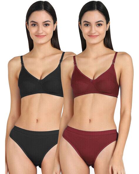 BEACH CURVE Women Solid Pack of 2 Bra & Panty Set
