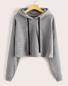 fabrange Women Crop Hoodie with Ribbed Hem-picture-26