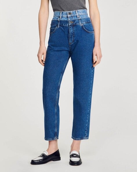 Buy Sandro Double Belt Mom Jeans Blue Color Women AJIO LUXE