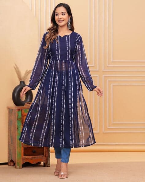 PURIMAA Women Self-design Flared Kurta