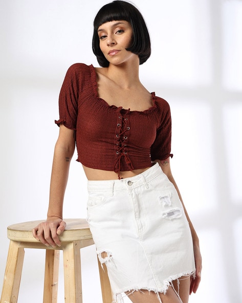 Women Crinkled Regular Fit Square-Neck Top