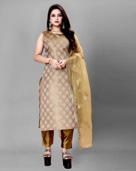 boho beach maxi dress Wheat Beige Cotton Dress Material – PSR Silks main image 0