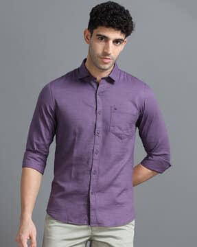 トップス FWM UNDERGROUNDYOKO SHIRT PURPLE size S VASTRADO Men Purple Solid Shirt | 100% Polyester Crepe Fabric