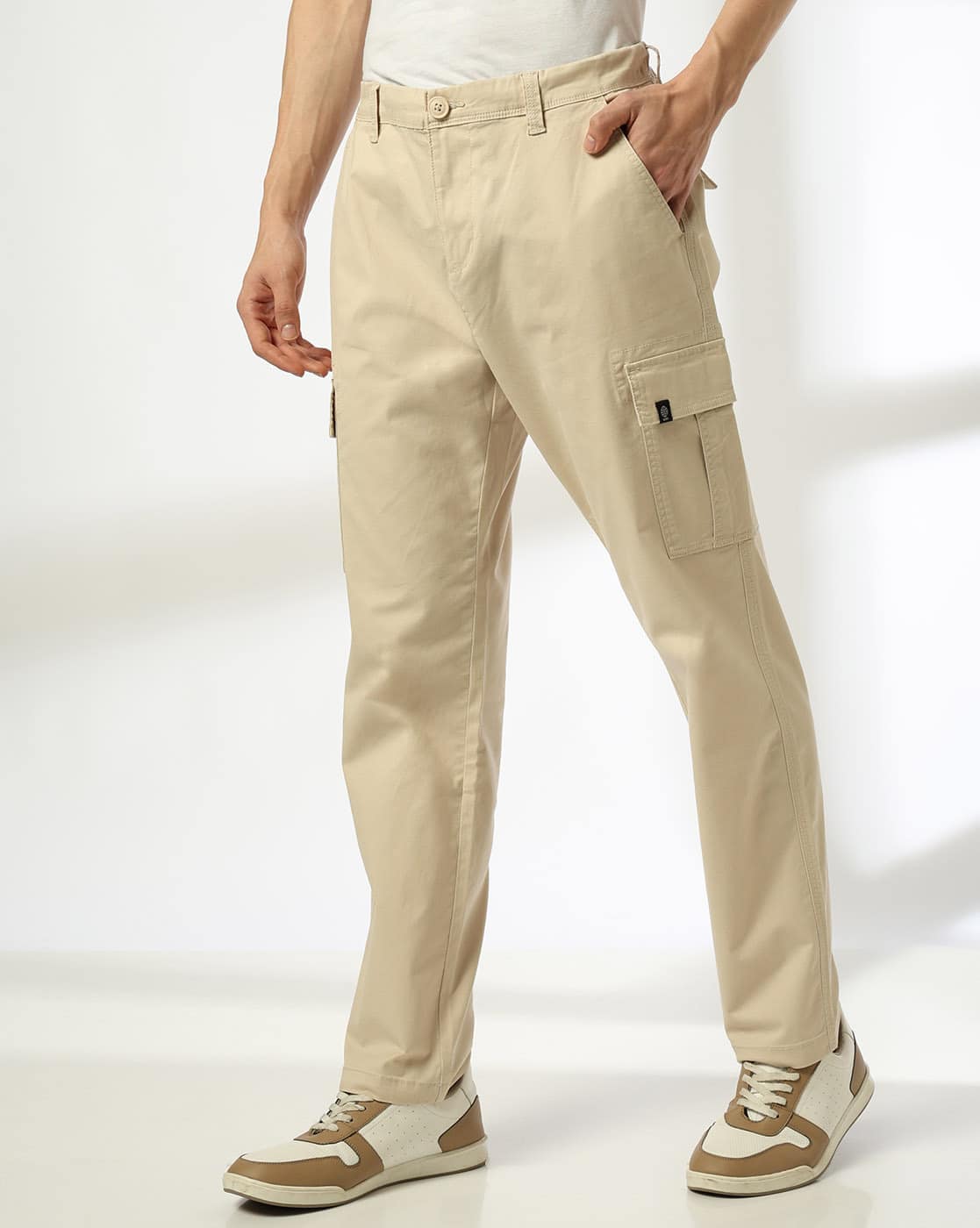 andmary Monica check loose pants beige Men Loose Fit Cargo Pants