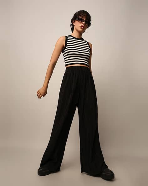 ONLY — Women Plisses High-Waist Wide-Leg Pants