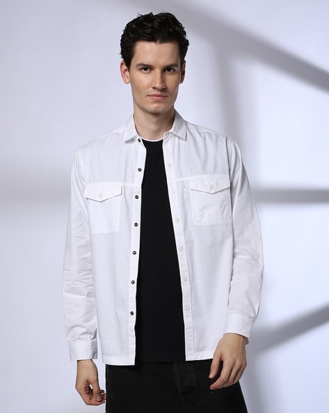 Men Slim Fit Shirt with Flap Pockets