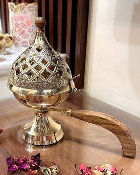 Brass Dhoop Dani Holder with Wooden Handle