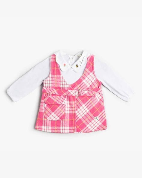 Girls Plaid Check Pinafore Dress with T-Shirt