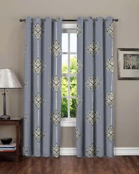 Set of 2 Floral Print Eyelet Door Curtains