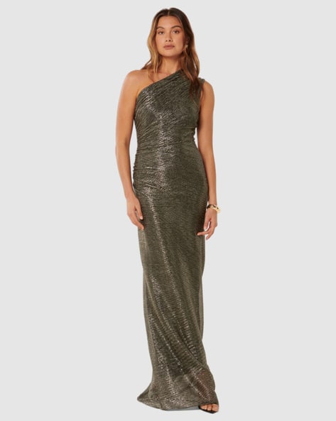 Buy Forever New Women Metallic & Glitter Fit & Flared Dress | Silver Color  Women | AJIO LUXE
