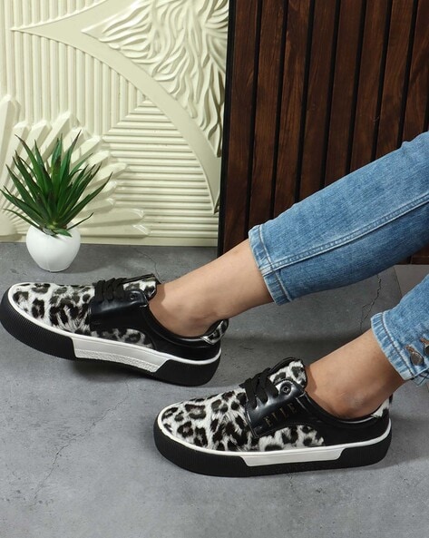 Elle Women Animal Print Lace-Up Sneakers