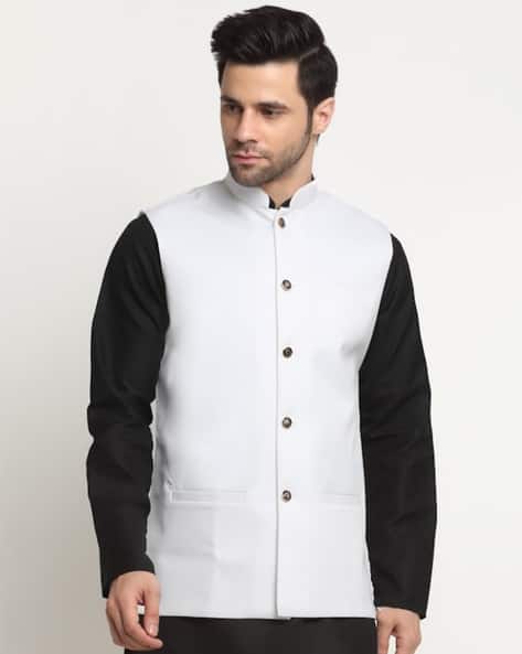 Men Mandarin Collar Nehru jacket with Insert Pockets