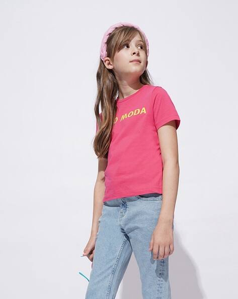 VERO MODA GIRL Girls Brand Print Regular Fit Round-Neck T-Shirt