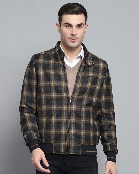 Men Regular Fit High Neck Harrington Jacket