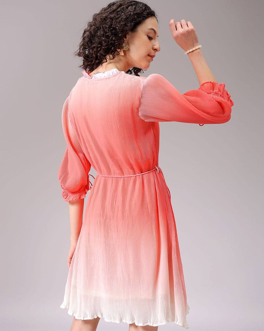 Women Ombre Print A-Line Dress with Belt