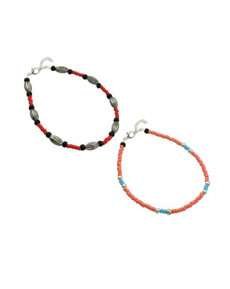 High Trendz Pack of 2 Women Pearl-Beaded Anklets with Lobster Closure