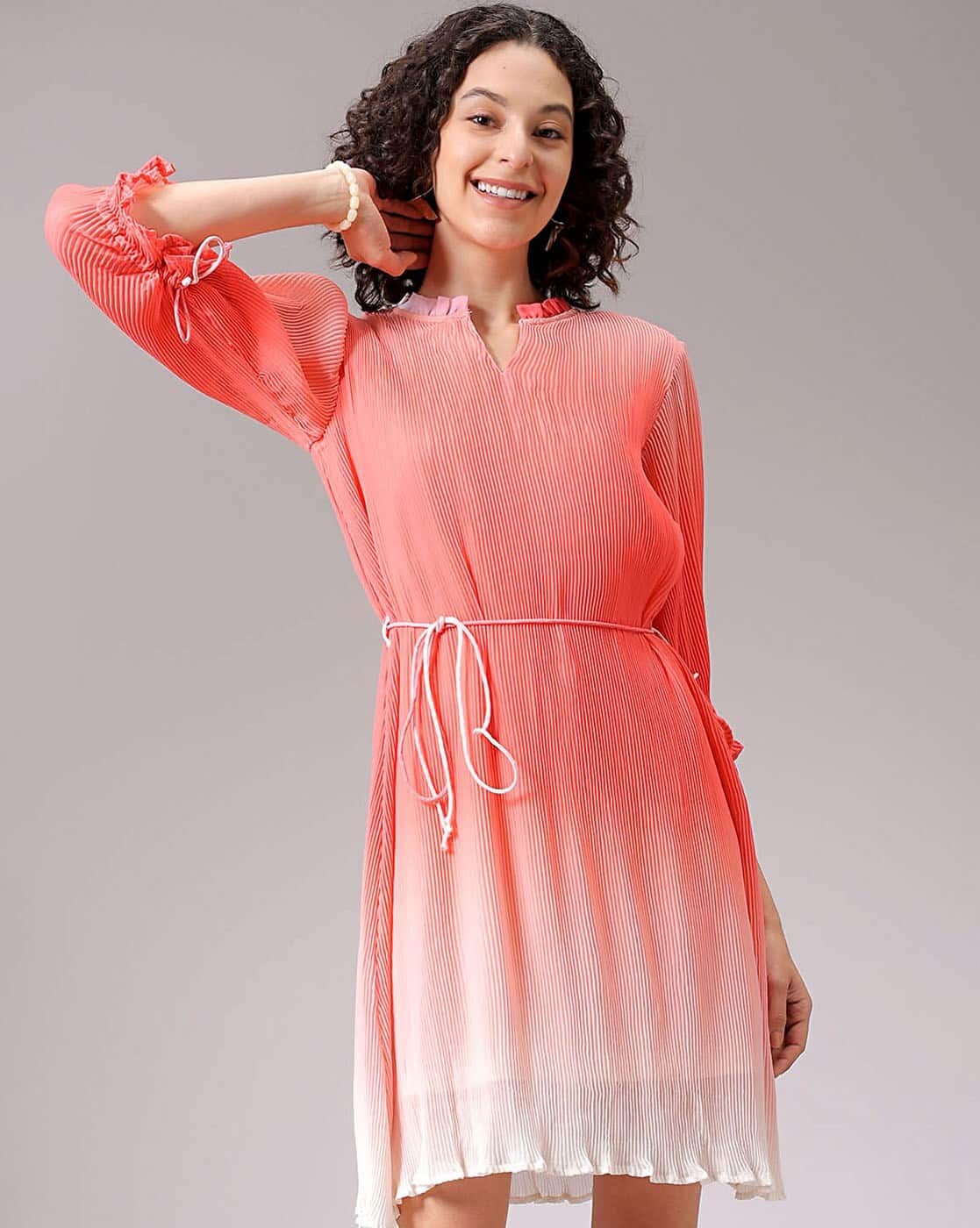 Women Ombre Print A-Line Dress with Belt