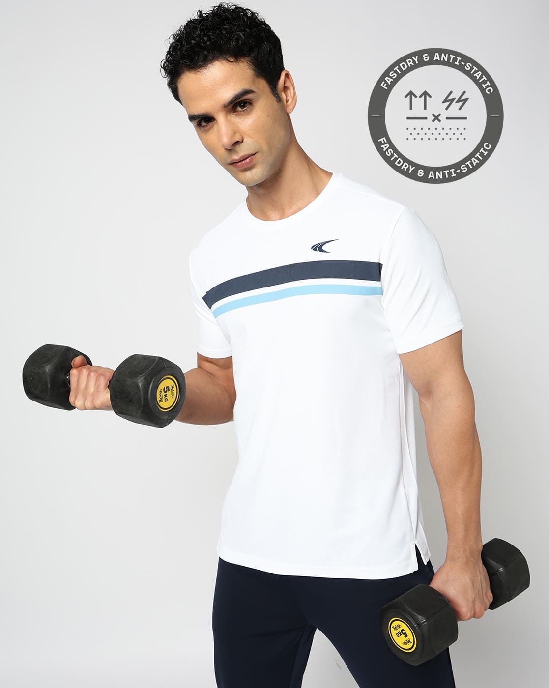 PERFORMAX Men Active Lifestyle Striped Regular Fit Crew Neck T-Shirt For Men (White, XL)