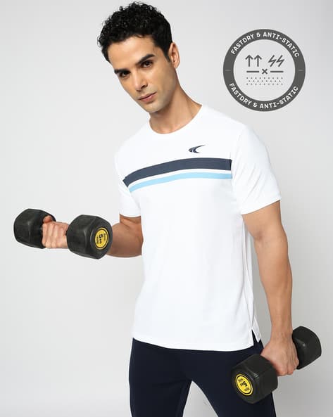 PERFORMAX Men Active Lifestyle Striped Regular Fit Crew Neck T-Shirt
