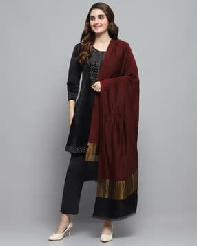 monte carlo Women Striped Shawl with Frayed Hem-picture-13