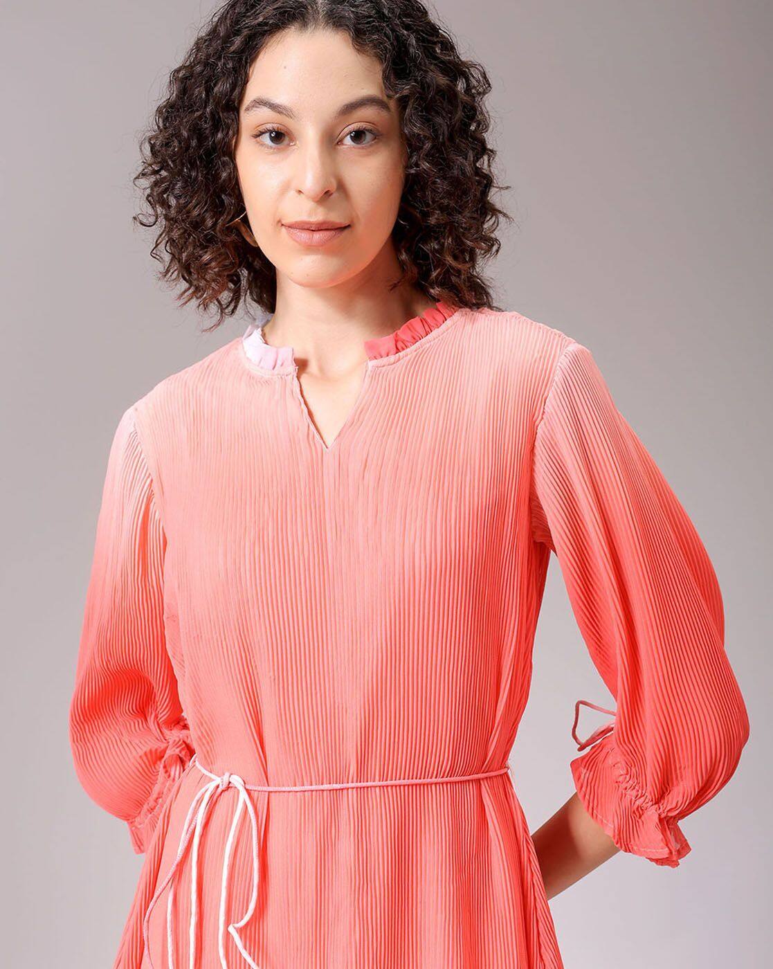 Women Ombre Print A-Line Dress with Belt