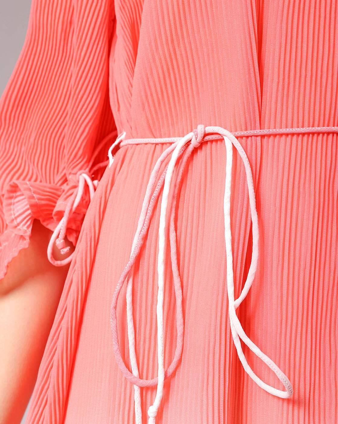 Women Ombre Print A-Line Dress with Belt
