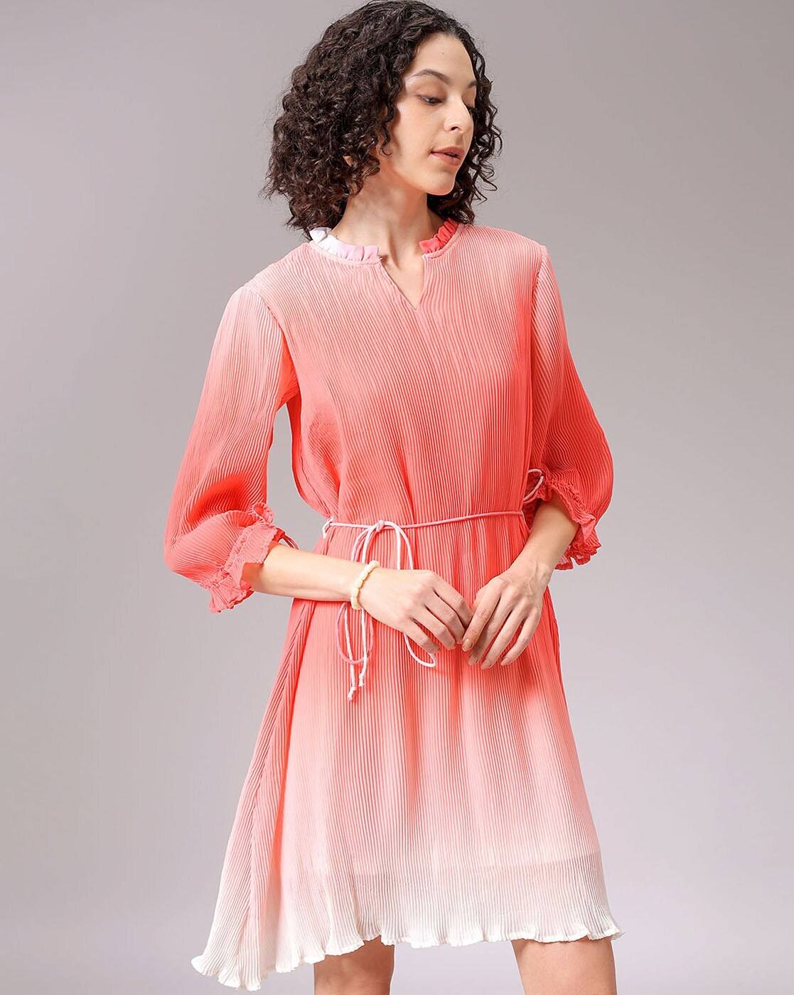 Women Ombre Print A-Line Dress with Belt