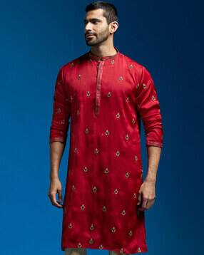 vastramay Men Embroidered Regular Fit Long Kurta with Mandarin Collar-picture-31