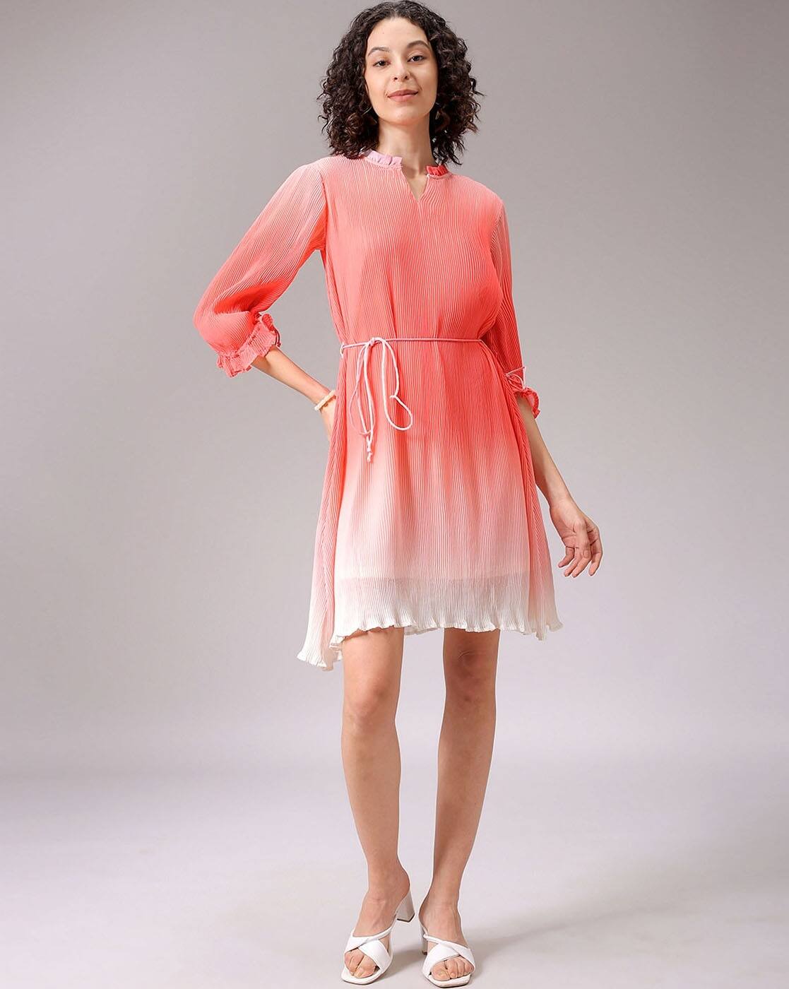 Women Ombre Print A-Line Dress with Belt