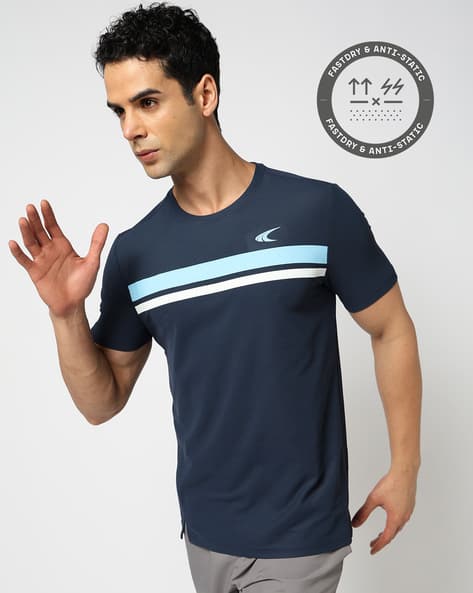 PERFORMAX Men Active Lifestyle Striped Regular Fit Crew Neck T-Shirt
