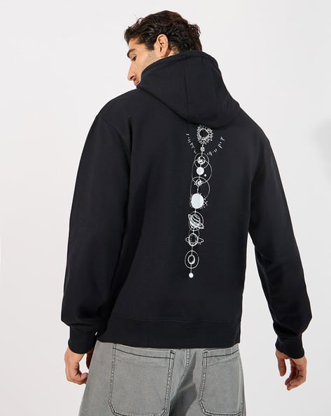 Men Back Minimal Planetary Print Relaxed Hoodie