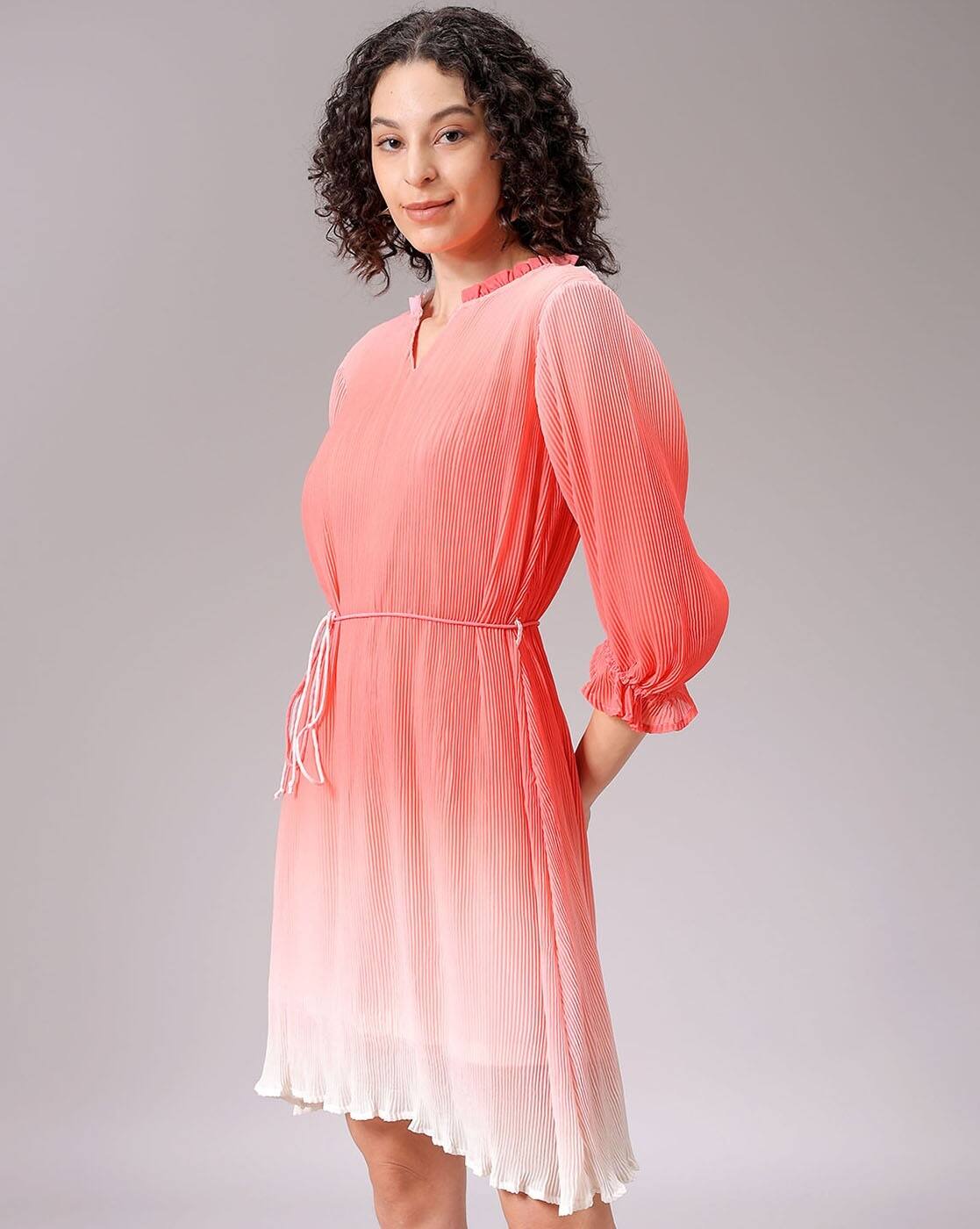 Women Ombre Print A-Line Dress with Belt