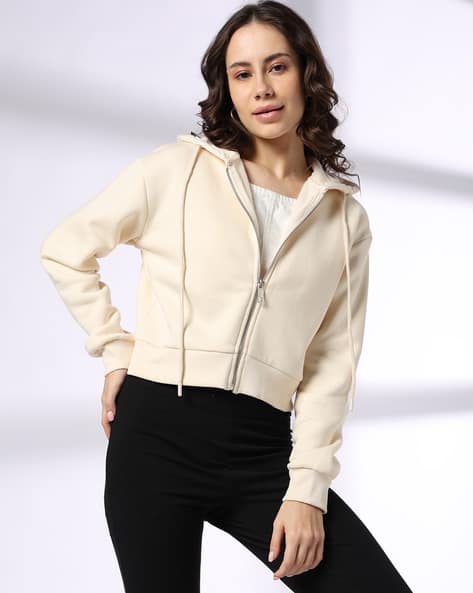Women Zip-Up Crop Hoodie