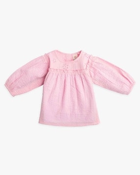 ed-a-mamma Girls Schiffli Embroidered Regular Fit Crinkled Top-picture-23