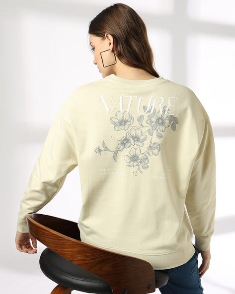 Women Floral Print Boxy Fit Cotton Crew-Neck Sweatshirt