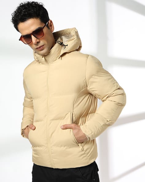 Men Quilted Regular Fit Puffer Jacket with Detachable Hood