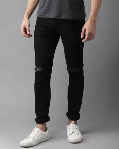 Linaria Black Knee Cut Jeans Linaria Women Black Knee Cut Jeans Button