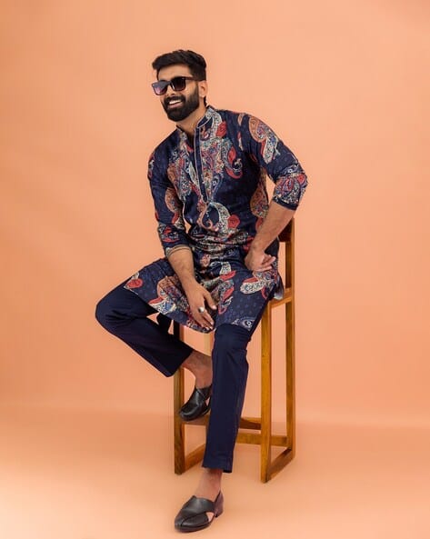 Buy Navy blue 2-Piece Ethnic Suit for Men by KISAH Online