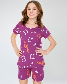 zeyo Girls Printed T-Shirt & Shorts Set-picture-49