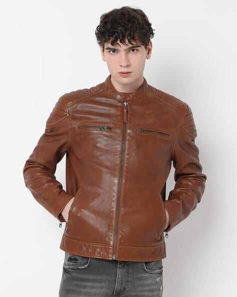 SUPERDRY Vintage Racer Leather Jacket deal from ajio
